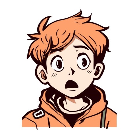 Cute boy with red hair and surprised face. Vector illustration.