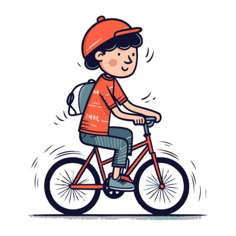 Cute little boy riding a bicycle. Vector illustration in cartoon