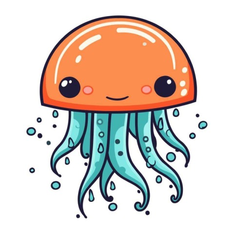 Cute cartoon jellyfish. Vector illustration isolated on white ba