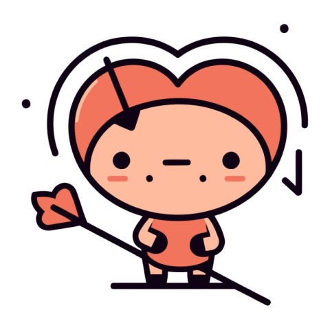 Cute little boy with arrow in heart shape. Vector illustration.