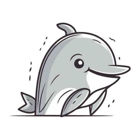 Cute cartoon dolphin. Vector illustration isolated on a white ba