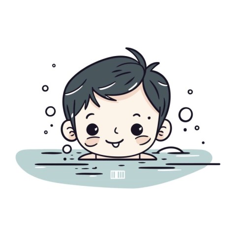 Cute cartoon boy swimming in pool. Vector illustration on white