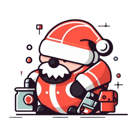 Santa Claus with a paint can. Vector illustration in cartoon sty