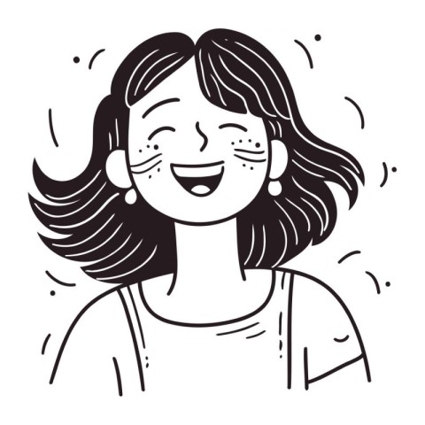 Smiling woman with closed eyes. Vector illustration in cartoon s