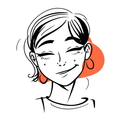 Smiling young woman face. Vector illustration of a girls face.