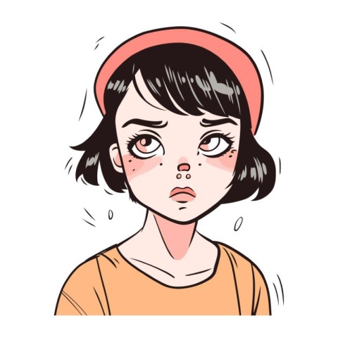 Portrait of a sad girl. Vector illustration in sketch style.