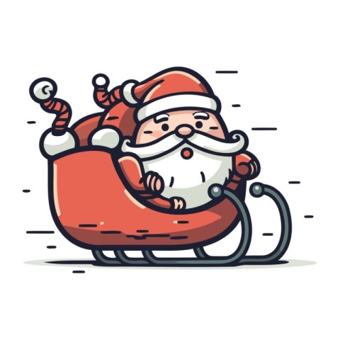 Cartoon Santa Claus sitting in a sleigh. Vector illustration.