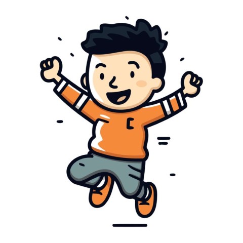 Happy boy jumping in the air. Cheerful cartoon character vector