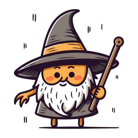 Cartoon wizard holding a magic wand. Vector illustration in cart