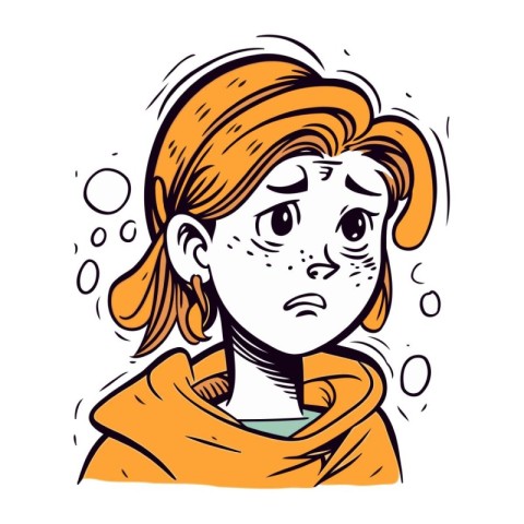 Illustration of a young woman with a headache. Vector illustrati