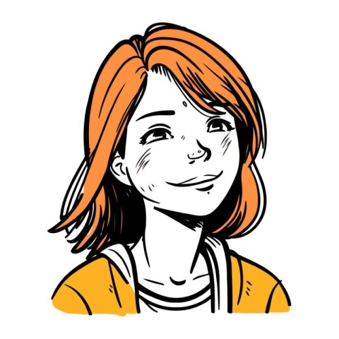 Portrait of a young woman with orange hair. Vector illustration.