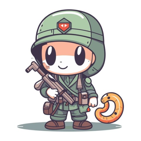 Soldier with horseshoe and gun. Cute cartoon vector illustration