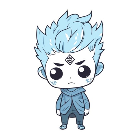 Cute boy with blue hair. Cartoon style. Vector illustration.