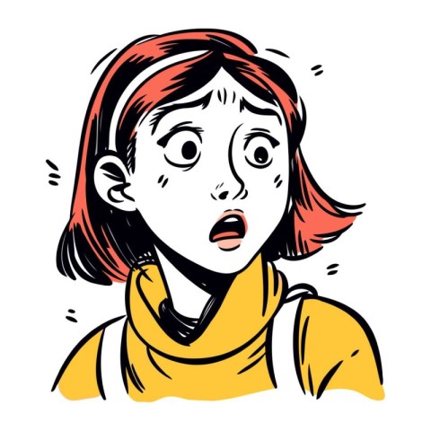 Surprised woman. Vector illustration of a girl with red hair.