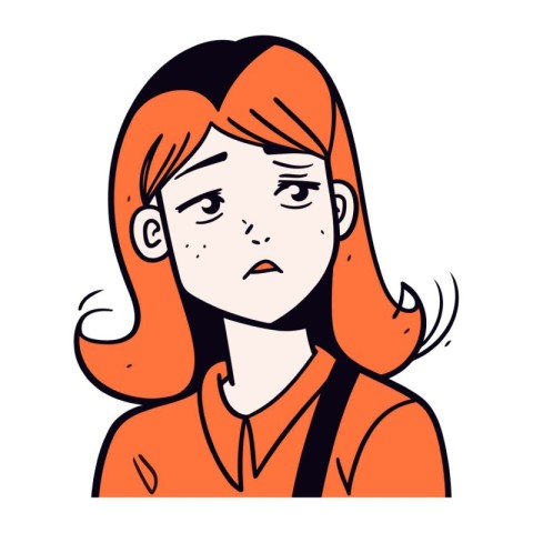 Sad girl looking at the camera. Vector illustration in cartoon s