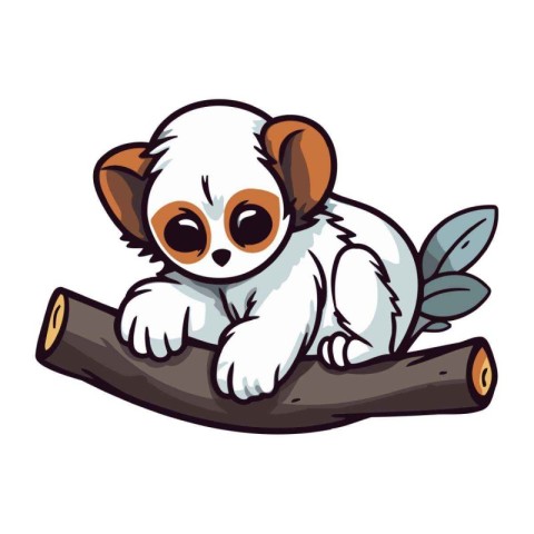 Cute little panda sitting on a branch. Vector illustration.