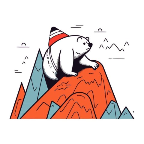 Polar bear on the top of the mountain. Vector illustration.