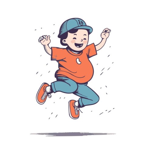 Little boy jumping in the air. Vector illustration in cartoon st