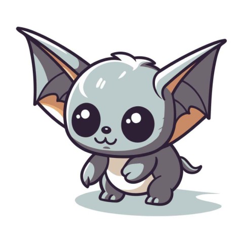 Cute cartoon baby bat. Vector illustration isolated on white bac