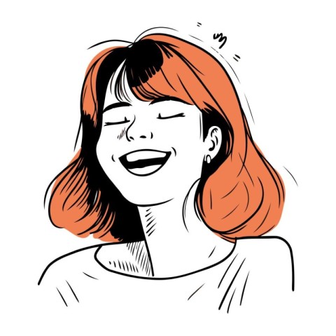 Vector hand drawn illustration of a happy smiling woman with clo