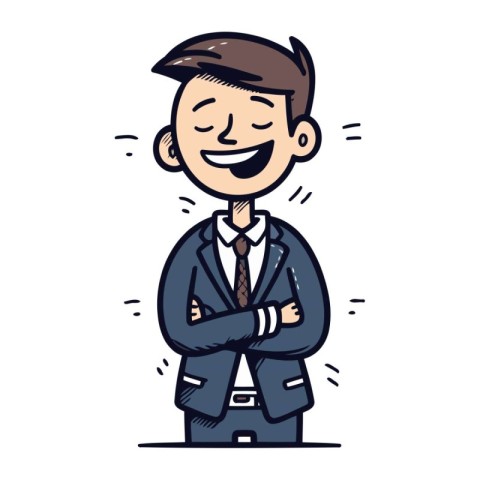 Smiling businessman with crossed arms. Vector illustration in ca