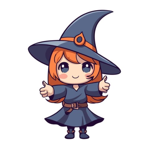 Cute little girl in a witch costume. Vector cartoon illustration