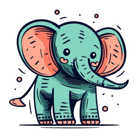 Cute elephant cartoon vector illustration. Hand drawn vector ill