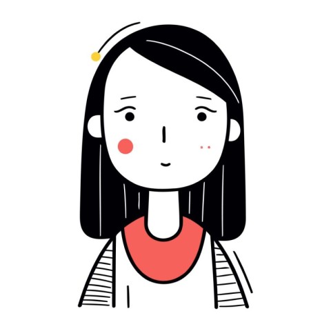 Vector illustration of a girl with long black hair and red lips.