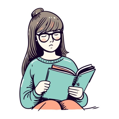 Girl reading a book. Vector illustration of a girl reading a boo