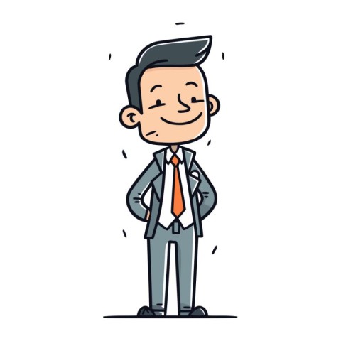 Businessman standing and smiling. Vector illustration in doodle