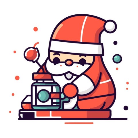 Santa Claus with a jar of pills. Christmas and New Year. Vector