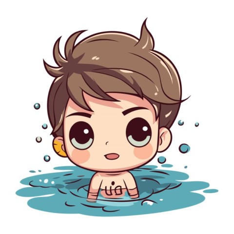 Cute little boy bathed in the water. Vector illustration.