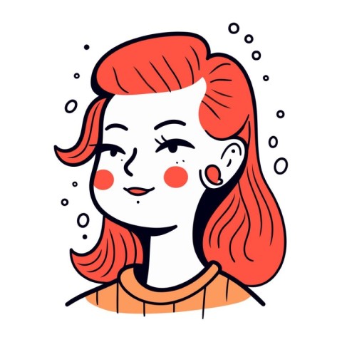 Vector illustration of a cute girl with red hair and freckles.