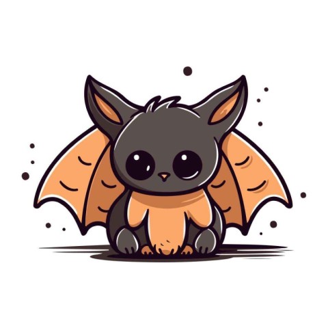 Cute cartoon baby bat isolated on white background. Vector illus