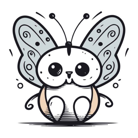 Butterfly cartoon doodle vector illustration. Hand drawn cute bu