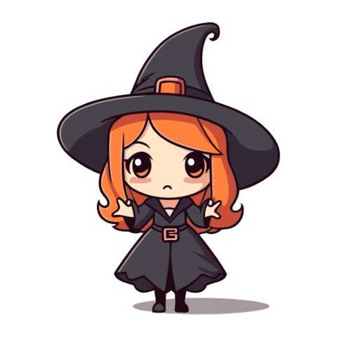 Cute little witch girl. Vector illustration isolated on white ba