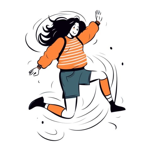 Vector illustration of a girl jumping on a white background. The