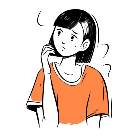 Young woman thinks about something. Vector illustration of a gir