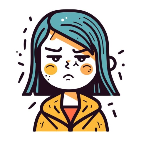 Angry woman. Facial expression. Vector illustration in cartoon s