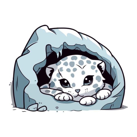 Illustration of a cute leopard sleeping in a hole on a white bac