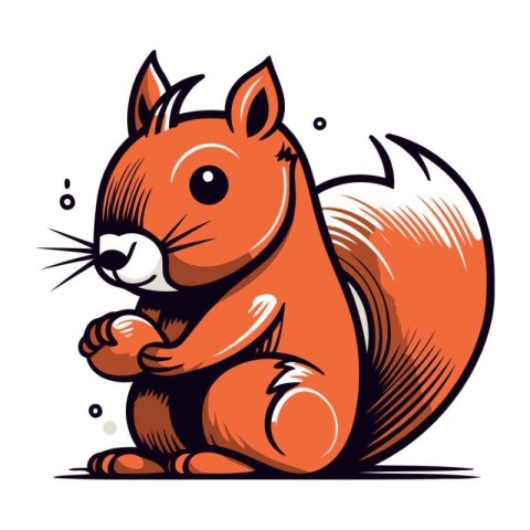 Squirrel sitting and holding a nut in its paws. Vector illustrat