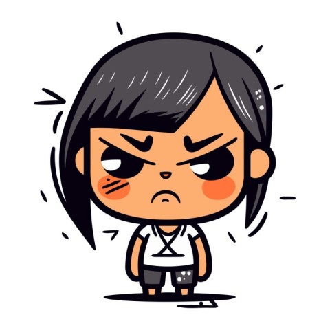 Angry Girl   Cartoon Vector Illustration. Isolated on White Back