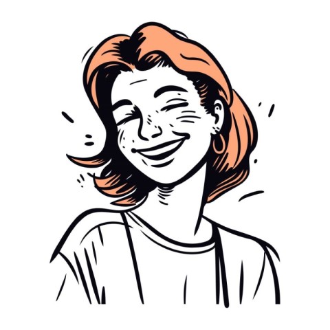 Vector illustration of a happy smiling woman. Hand drawn sketch