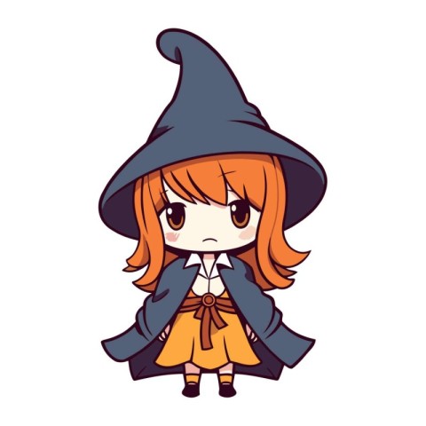 Cute cartoon witch girl. Isolated on white background. Vector il