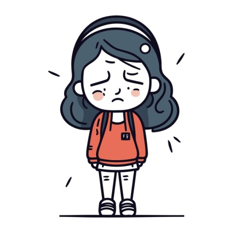 Illustration of a Little Girl Crying and Wearing Headphones