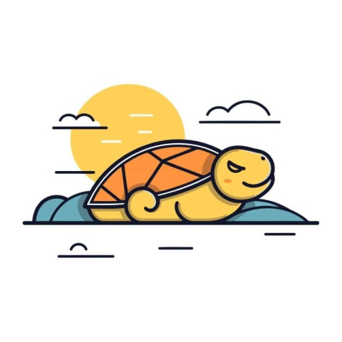 Turtle on the seashore. Vector illustration in flat style