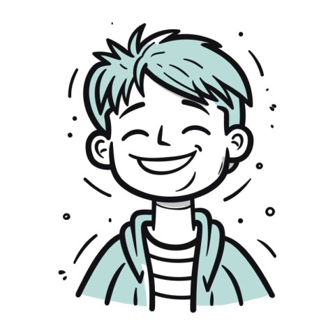 Portrait of a smiling boy with blue hair. Vector illustration.