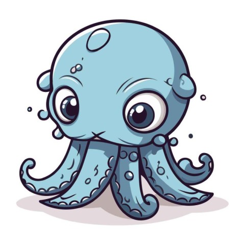 Illustration of a Cute Blue Octopus Cartoon Mascot Character