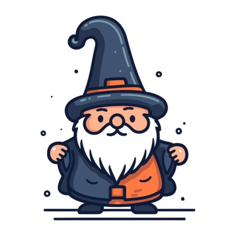 Cartoon wizard with magic wand. Vector illustration in flat styl