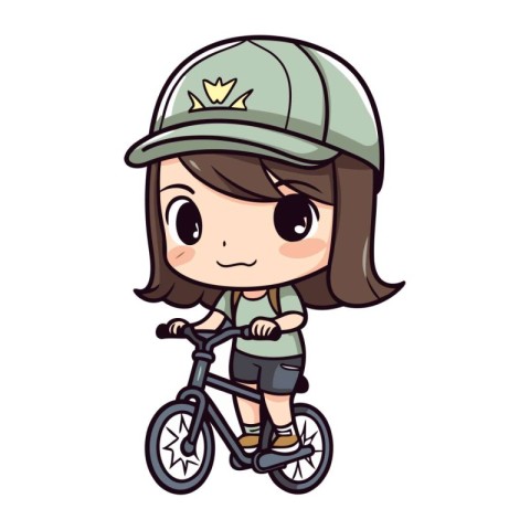 Girl riding bike vector illustration. Cute cartoon girl riding b